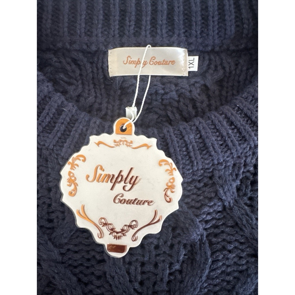 NWT's Simply Couture Womens 1X Fisherman Cable Knit Sweater Loose Fit Navy Blue - Picture 3 of 8